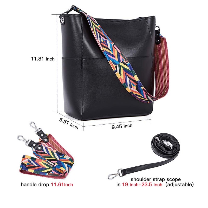 BROMEN Women Handbag Designer Vegan Leather Hobo Handbags Shoulder Bucket Crossbody Purse Black - Image 4
